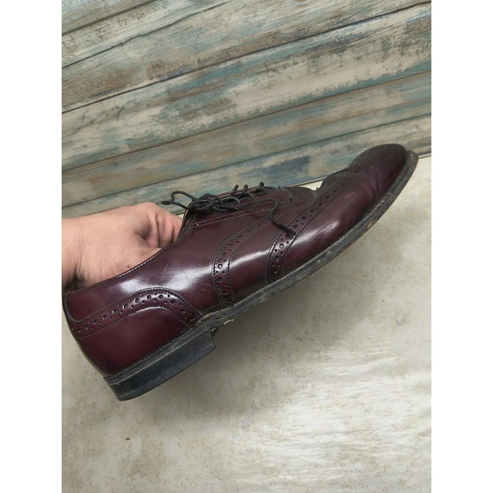 Vintage Dexter Shoes Men's 9.5 M Wingtip Oxford Leather Brogue USA Made Burgundy